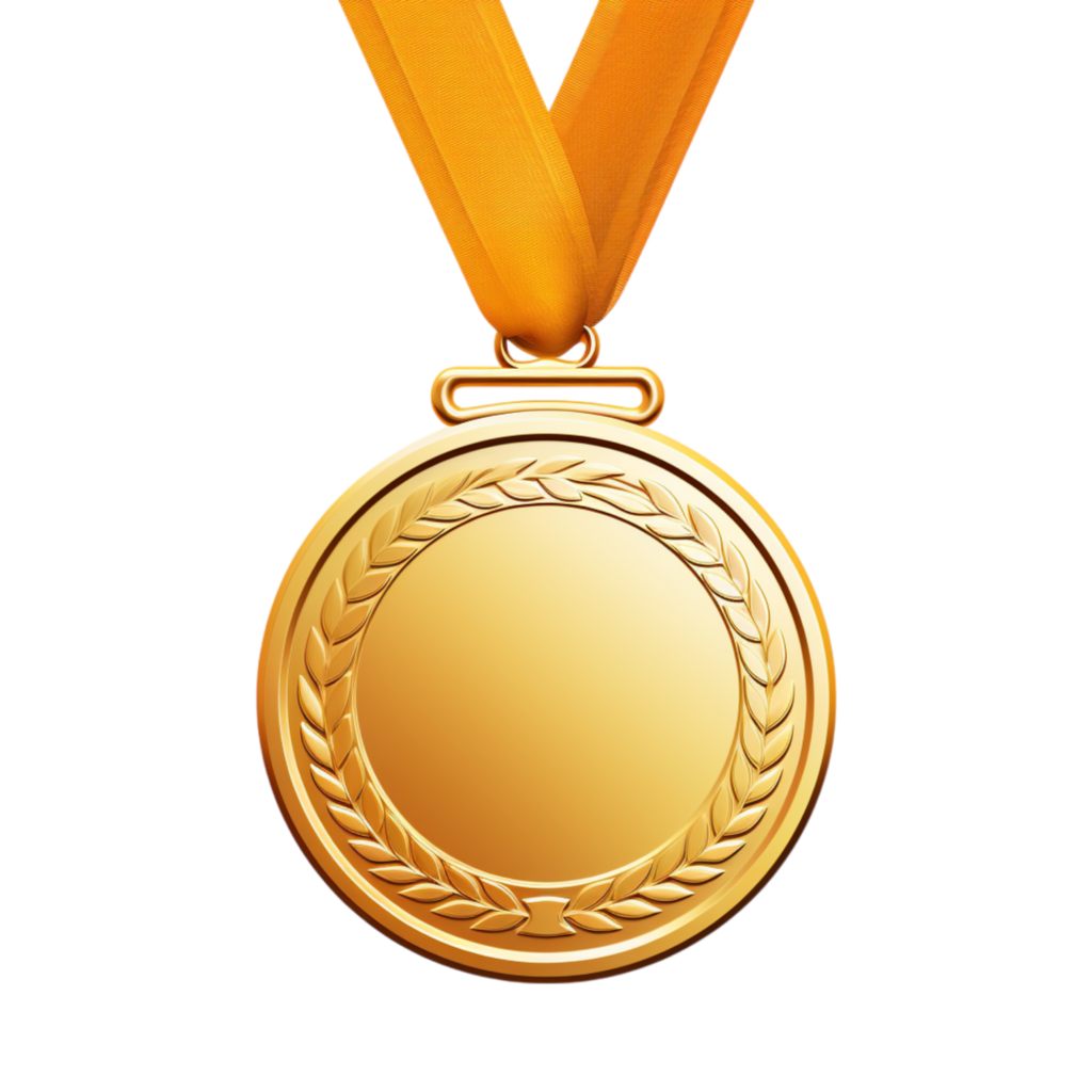 vecteezy shiny gold medal hanging from an orange ribbon 58061009